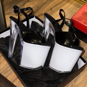 Pleaser Black Patent and white glow discolite heels 8in size 9